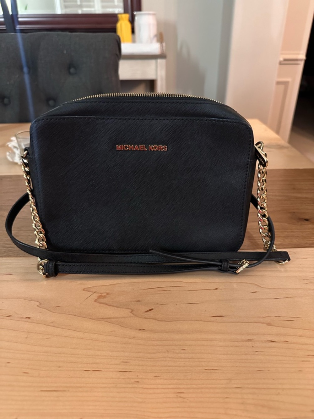 Michael Kors Black Crossbody with Gold-Tone Chain Strap